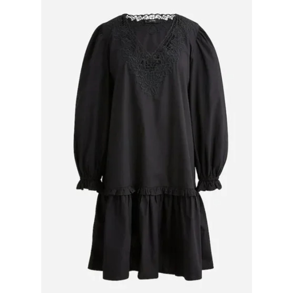 J.Crew V-Neck Mini Dress with Eyelet Trim Black Size XS BK971